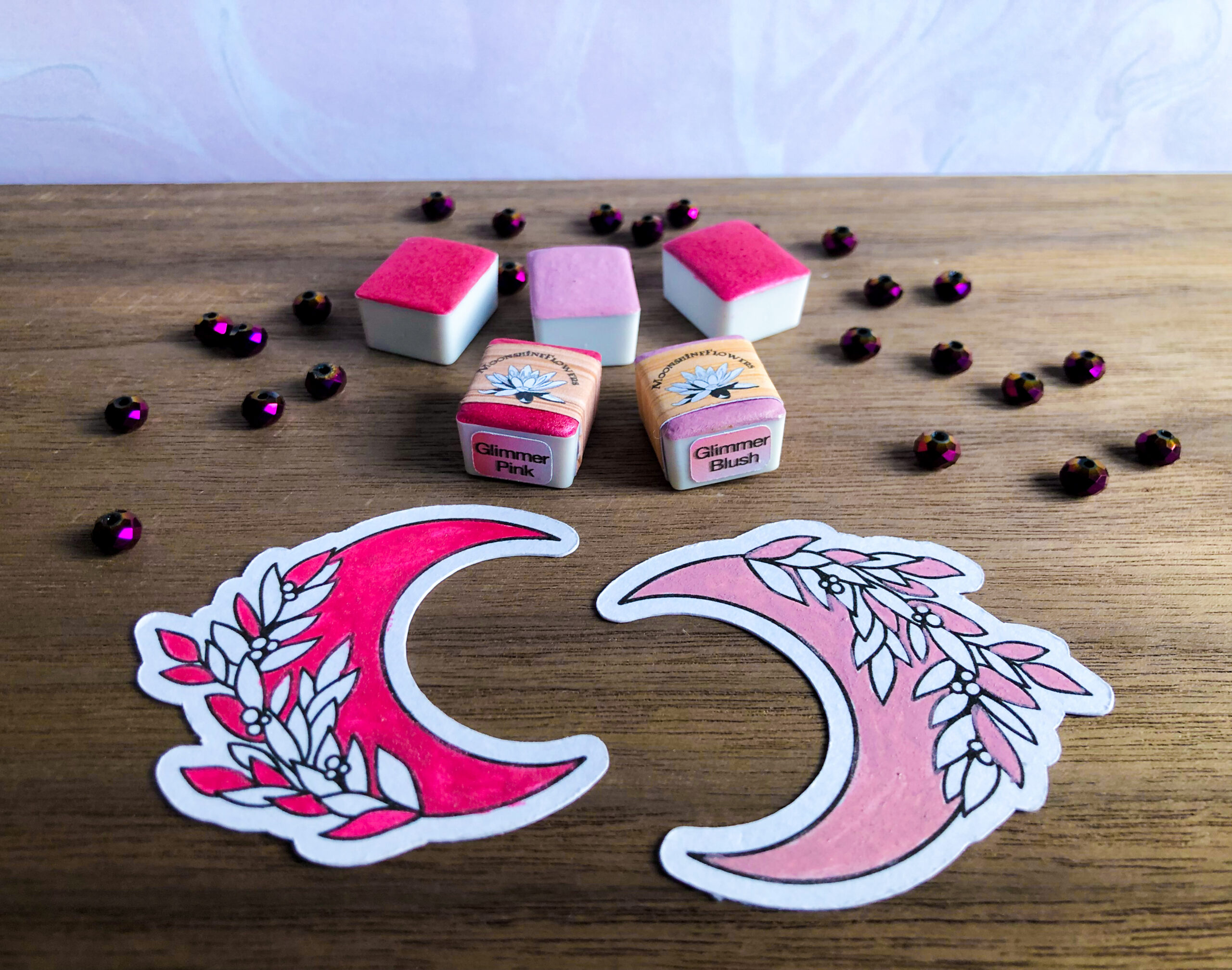 Handgemachte Aquarellfarbe - Set "Rose" Glimmer Pink und Glimmer Blush – Bild 2