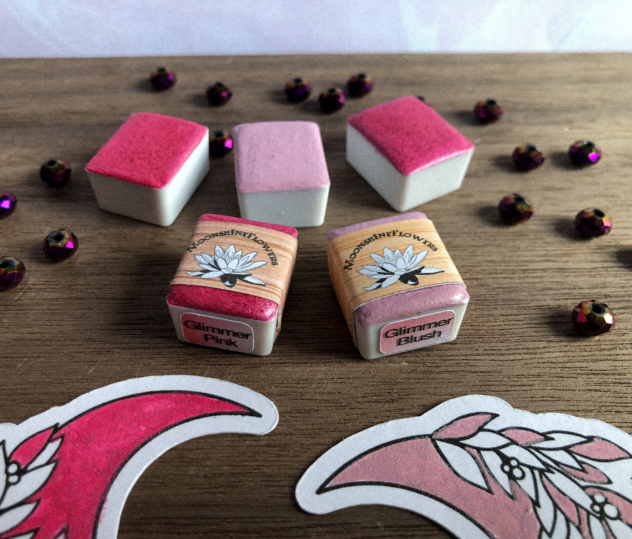 Handgemachte Aquarellfarbe - Set "Rose" Glimmer Pink und Glimmer Blush