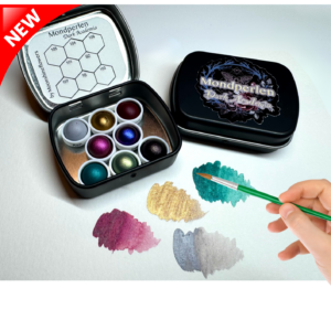 Handgemachte Aquarellfarben „Mondperlen Dark Academia“  magnetisch, Glitzer, runde Näpfchen 0,5 ml, 8 Farben (Kopie)